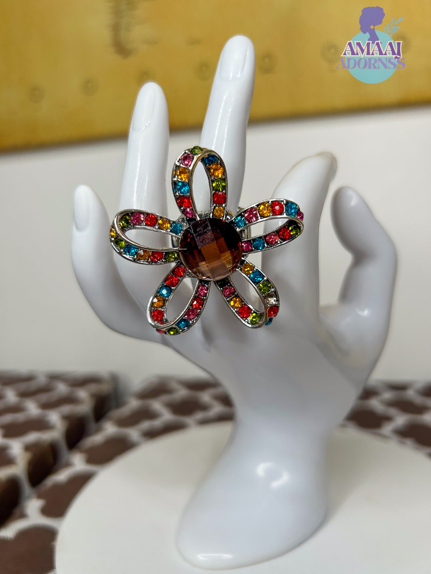 Bejewelled Flower Ring